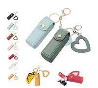 Lip Oil Keychain - Mirror & Oil 2-in-1, Chapstick Holder, Mini Lipstick Case with Keychain & Heart Pendant, PU Leather Potable Lip Gloss Holder for Car/Travel Storage, for Women and Girls (2Pcs D)