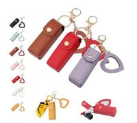 Lip Oil Keychain - Mirror & Oil 2-in-1, Chapstick Holder, Mini Lipstick Case with Keychain & Heart Pendant, PU Leather Potable Lip Gloss Holder for Car/Travel Storage, for Women and Girls (3Pcs B)