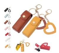 Lip Oil Keychain - Mirror & Oil 2-in-1, Chapstick Holder, Mini Lipstick Case with Keychain & Heart Pendant, PU Leather Potable Lip Gloss Holder for Car/Travel Storage, for Women and Girls (2Pcs C)