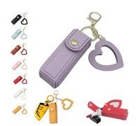 Lip Oil Keychain - Mirror & Oil 2-in-1, Chapstick Holder, Mini Lipstick Case with Keychain & Heart Pendant, PU Leather Potable Lip Gloss Holder for Car/Travel Storage, for Women and Girls (Purple)