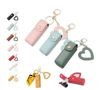 Lip Oil Keychain - Mirror & Oil 2-in-1, Chapstick Holder, Mini Lipstick Case with Keychain & Heart Pendant, PU Leather Potable Lip Gloss Holder for Car/Travel Storage, for Women and Girls (3Pcs C)