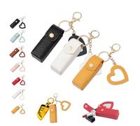 Lip Oil Keychain - Mirror & Oil 2-in-1, Chapstick Holder, Mini Lipstick Case with Keychain & Heart Pendant, PU Leather Potable Lip Gloss Holder for Car/Travel Storage, for Women and Girls (3Pcs A)