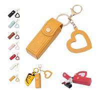 Lip Oil Keychain - Mirror & Oil 2-in-1, Chapstick Holder, Mini Lipstick Case with Keychain & Heart Pendant, PU Leather Potable Lip Gloss Holder for Car/Travel Storage, for Women and Girls (Yellow)