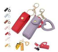 Lip Oil Keychain - Mirror & Oil 2-in-1, Chapstick Holder, Mini Lipstick Case with Keychain & Heart Pendant, PU Leather Potable Lip Gloss Holder for Car/Travel Storage, for Women and Girls (2Pcs A)