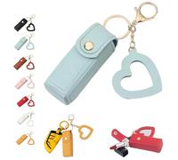 Lip Oil Keychain - Mirror & Oil 2-in-1, Chapstick Holder, Mini Lipstick Case With Keychain & Heart Pendant, PU Leather Potable Lip Gloss Holder for Car/Travel Storage, for Women and Girls (Light Blue)