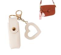 Lip Oil Keychain - Mirror & Oil 2-in-1 Holder, Compact PU Leather Lipstick Case with Heart Mirror, Lip Gloss Keychain for Purse or Bag (C-Beige)