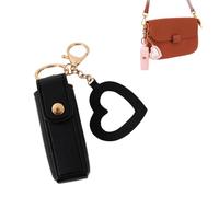 Lip Oil Keychain - Mirror & Oil 2-in-1 Holder, Compact PU Leather Lipstick Case with Heart Mirror, Lip Gloss Keychain for Purse or Bag (B-Black)