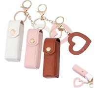 Lip Oil Keychain - Mirror & Oil 2-in-1, Lipstick Holder Keychain with Mirror, PU Leather Potable Lip Gloss Holder for Car/Travel Storage (3pcs F)