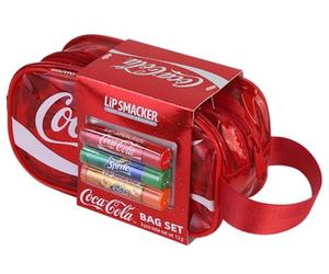 Lip Smacker Coca-Cola Handy Bag Set, 3 Bálsamos Labiales para Niños con Sabor Original Coca-Cola, Fórmula Transparente e Hidratante