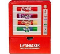 Lip Smacker, Coca Cola - Juego de bálsamo labial para máquina expendedora, paquete múltiple de bálsamos labiales para niños, 4 sabores, Coca-Cola, Cherry Cola, vainilla, Sprite