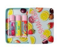 Lip Smacker Nostalgia Lip Balm Trio Tin Sabores originales y mejores: uva, lim n y fresa Cuidado labial hidratante y humectante Acabado brillante