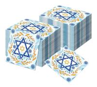 Lipfer 100 Servilletas De Papel Decorativas para Fiestas Judías, Fiesta De Hanukkah, Seder De Pascua, Bar Mitzvah, Bat Mitzvah, Boda, Postre De Estrellas Doradas Y Azules, Almuerzo
