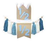 Lipfer 2 Uds 1/2 Sombrero De Cumpleaños Conjunto De Pancarta De Silla Alta Borla De Cuentas De Madera Hecha a Mano 6 Meses Guirnalda Sombrero De Lino Decoración De Fiesta