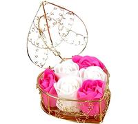 Lipfer Caja De Regalo De Flores De Jabón De Rosas, Flores Artificiales para Siempre con Canasta De Hierro Chapada En Oro, Aceite Esencial Rose Presente para Día De Boda De Valentín Día De Madre