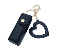 Lipgloss Holder Keychain with Mirror & Heart Pendant, PU Leather Lip Gloss Holder, Portable Lipstick Case for Travel & Car Storage (Black)
