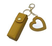 Lipgloss Holder Keychain with Mirror & Heart Pendant, PU Leather Lip Gloss Holder, Portable Lipstick Case for Travel & Car Storage (Yellow)