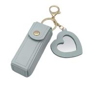 Lipgloss Holder Keychain with Mirror & Heart Pendant, PU Leather Lip Gloss Holder, Portable Lipstick Case for Travel & Car Storage (Light Blue)