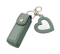 Lipgloss Holder Keychain with Mirror & Heart Pendant, PU Leather Lip Gloss Holder, Portable Lipstick Case for Travel & Car Storage (Green)