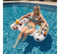 Liphier Colchoneta Aire Piscina Adultos, Silla Piscina Pequeño Respaldo 2 Portavasos, Doble Válvula Antifugas, Hamaca Agua Portátil Ligera Plegable, para Alberca Playa Lagos (Beige)