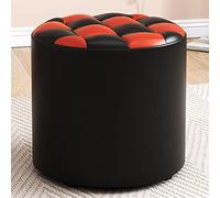 LIPJIA Elegante reposapiés Redondo de Cuero, versátil, Negro y Rojo, para Sala de Estar, Dormitorio, Cambiador de Zapatos y vestidor, diseño Compacto de 31 x 28 cm.