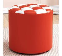 LIPJIA Reposapiés Redondo de Cuero | Elegante otomana roja y Blanca | Taburete versátil para Vestir y Cambiar Zapatos para Sala de Estar y Dormitorio | Diseño Compacto de 31 x 28 cm