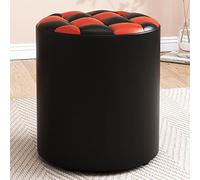 LIPJIA Reposapiés Redondo de Cuero, Elegante Taburete Negro y Rojo para Sala de Estar y Dormitorio, versátil Taburete para Cambiar Zapatos y vestirse, 31 x 35 cm, diseño Compacto.