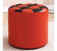 LIPJIA Reposapiés Redondo de Cuero para Sala de Estar y Dormitorio. Elegante reposapiés Rojo y Negro. Taburete versátil para Cambiar Zapatos. 31 x 28 cm decoración del hogar.