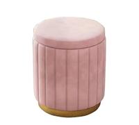 LIPJIA Taburete otomano Acolchado de Lino Redondo Rosa con Almacenamiento, Elegante puf reposapiés para Dormitorio, Sala de Estar y Pasillo, versátil, 34 x 45 cm, Suave, con Tapa