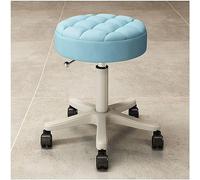 LIPJIA Taburete rodante de Cuero sintético Azul con Ruedas silenciosas, Altura Ajustable, Asiento Giratorio, Cojines Gruesos para salón, Tatuajes, Dibujo, Oficina en casa, cómodo y Elegante.
