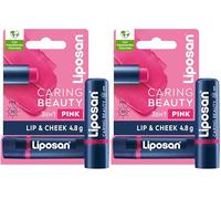 Liposan Caring Beauty Lip and Cheek Pink, bálsamo de labios y colorete en barra de tono rosa, protector labial en stick 3 en 1 para un look sencillo, 1 x 4,8 g (Paquete de 2)