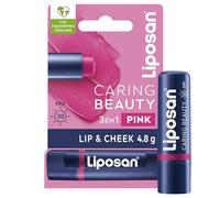 Liposan Caring Beauty Lip and Cheek Pink, bálsamo de labios y colorete en barra de tono rosa, protector labial en stick 3 en 1 para un look sencillo, 1 x 4,8 g