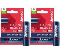 Liposan Caring Beauty Lip and Cheek Red, bálsamo de labios y colorete en barra de tono rojo, protector labial en stick 3 en 1 para un look sencillo, 1 x 4,8 g (Paquete de 2)