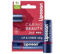 Liposan Caring Beauty Lip and Cheek Red, bálsamo de labios y colorete en barra de tono rojo, protector labial en stick 3 en 1 para un look sencillo, 1 x 4,8 g