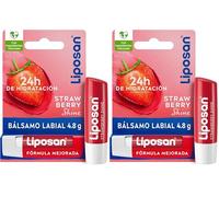 Liposan Strawberry Shine (1 x 4,8 g), cacao de labios con aroma a fresa, bálsamo labial con color, bálsamo hidratante para unos labios bonitos, suaves y jugosos (Paquete de 2)
