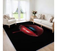 Lips - Alfombra negra para sala de estar, 140 x 200 cm, lavable a máquina, pelo bajo, antideslizante, para dormitorio, comedor, oficina, interiores