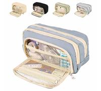 Lipski Big Capacity Pencil Case, 3 Compartments Simple Storage Aesthetic Pencil Case, Large Capacity Pencil Pouch, Cute Pencil Case Organizer Girls Teenagers (B)