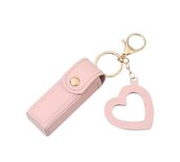 Lipstick Case Charm - Mini PU Leather Holder Pouch, Small Cosmetic Storage Organizer with Heart Charm Accent, Compact Protective Carry Feature, Ideal for New Year Gifting