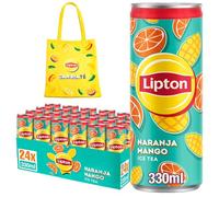 LIPTON Ice Tea Naranja Mango, Bebida Refrescante de Té Negro sin Gas con Zumos de Fruta, Pack de 24 x 330 ml, Incluye Tote Bag de Regalo