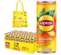 LIPTON Melocotón Zero, Refresco de Té, Pack de 24 x 330 ml, Incluye Tote Bag de Regalo