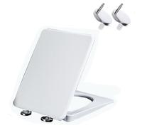 LIQONWAG Asiento de Inodoro Rectangular con Tapa, Pp, Cierre Lento, Fácil Limpieza, Tapa Cuadrada, Bisagra de Acero Inoxidable Ajustable 360°, 35,5 X 45 cm