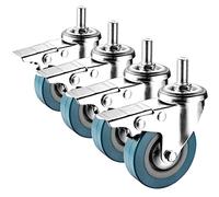 LIQONWAG Juego de 4 Ruedas Giratorias con Doble Bloqueo, Vástago Roscado M10/M12, 2,5/3 Pulgadas, Absorción Silenciosa, Rueda de Repuesto/Brake/65Mm(2.5In) M10