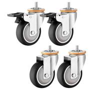 LIQONWAG Juego de 4 Ruedas Giratorias de Metal con Vástago Roscado Y Freno, Ruedas para Muebles de Tpr con Rodamientos de Bolas Y Doble Bloqueo de Seguridad, para Carritos, Muebles Y Bancos de Trabajo