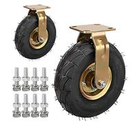 LIQONWAG Paquete de 2 Ruedas Giratorias de Goma de 8 Y 10 Pulgadas con Placa Superior, Ruedas Fijas de Alta Resistencia con Doble Rodamiento de Bolas, Ruedas Giratorias Neumáticas con Frenos Laterales