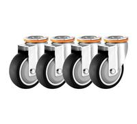 LIQONWAG Ruedas de Caucho Termoplástico Resistentes de 3, 4 Y 5 Pulgadas (Paquete de 4), Silenciosas, sin Marcas en el Suelo, con Frenos, para Pernos M12 Y Orificio Superior./Swivel/75Mm/3In