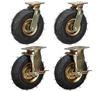 LIQONWAG Ruedas de Goma (Paquete de 4), Ruedas Neumáticas de 8 Y 10 Pulgadas, Resistentes Y de Alta Elasticidad, para Muebles, Carritos Y Bancos de Trabajo, con Frenos Y Placa Superior./Swivel+Brakes/