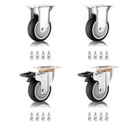 LIQONWAG Ruedas de Repuesto Resistentes de Placa - Paquete de 4, 3 Ruedas Giratorias de Caucho Termoplástico con Doble Bloqueo, para Carritos Y Muebles/Fixed+Brake/75Mm/3In
