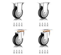 LIQONWAG Ruedas de Repuesto Resistentes de Placa - Paquete de 4, 3 Ruedas Giratorias de Caucho Termoplástico con Doble Bloqueo, para Carritos Y Muebles/Fixed+Swivel/125Mm/5In
