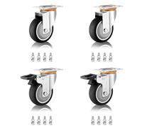 LIQONWAG Ruedas de Repuesto Resistentes de Placa - Paquete de 4, 3 Ruedas Giratorias de Caucho Termoplástico con Doble Bloqueo, para Carritos Y Muebles/Swivel+Brake/125Mm/5In
