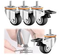 LIQONWAG Ruedas Giratorias con Frenos de Doble Bloqueo (Paquete de 4), Vástago Roscado M10/M12, Ruedas de Repuesto para Muebles/Swivel+Brake/6.3Cm-B