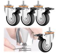 LIQONWAG Ruedas Giratorias con Frenos de Doble Bloqueo (Paquete de 4), Vástago Roscado M10/M12, Ruedas de Repuesto para Muebles/Brake/75Mm-B